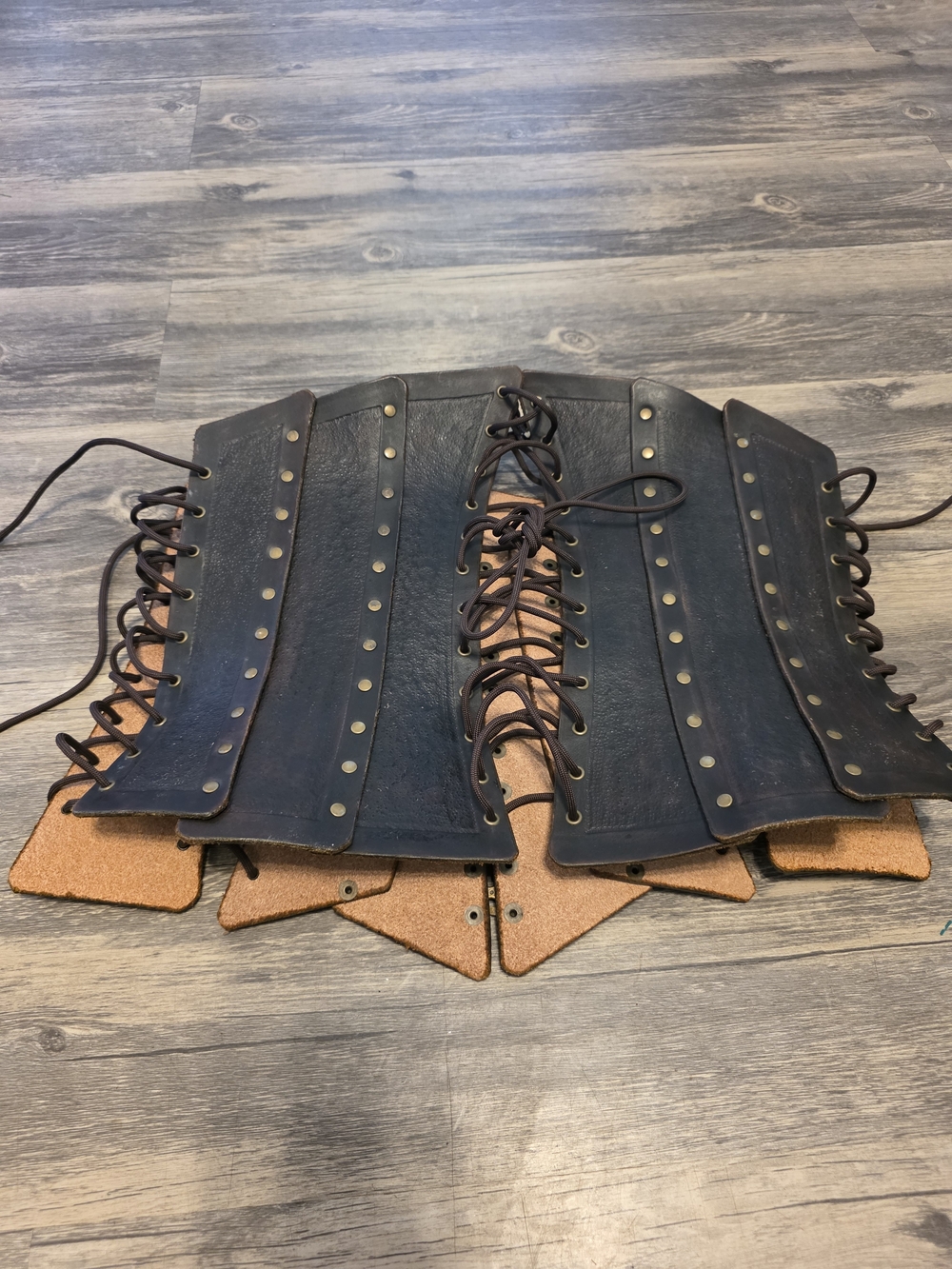 Steampunk Leather Waist Cincher Corset with Brass Clasps - Black & Brown - Picture 2 of 6